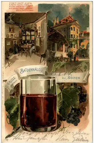 Gruss aus dem Batzenhäusl zu Bozen - Litho - Wine Wein -118602