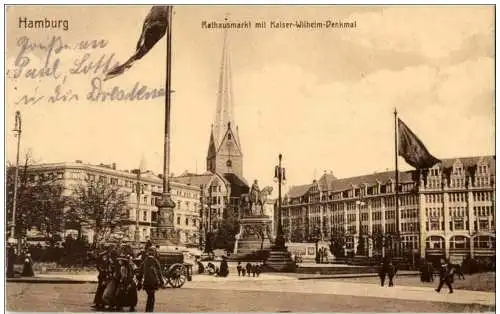 Hamburg - Rathausmarkt mit Kaiser Wilhelm denkmal -126656