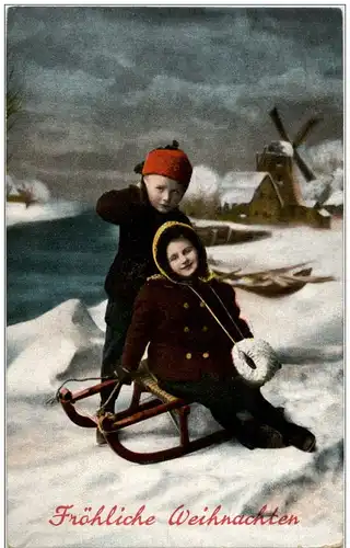 Weihnachten - Kinder mit Schlitten -123308