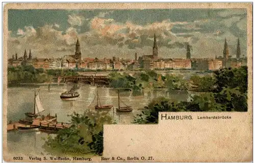 Hamburg - Lombardsbrücke - Litho - Künstlerkarte Heinisch -125858
