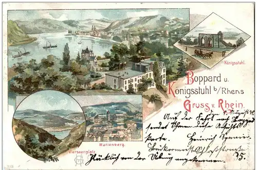 Gruss aus Boppard und Königsstuhl bei Rhens - Litho -125676