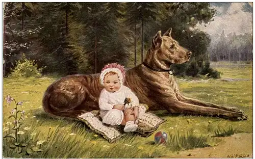 Hund und Kind - Künstlerkarte Mailick -127590