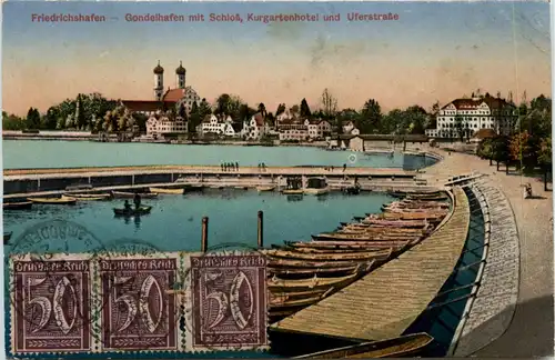 Friedrichshafen, Gondelhafen mit Schloss, Kurgartenhotel und Uferstrasse -342628