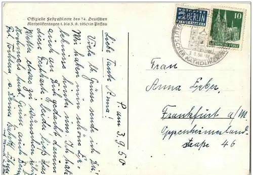 Passau - Offizielle Festpostkarte des KAtholikentages 1950 -129084