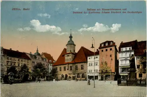 Jena, Markt, Rathaus mit Bismarckbrunnen und Denkmal -344868