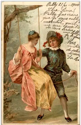 Paar auf Schaukel Litho -129910