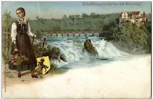 Schaffhausermädchen am Rheinfall - Litho -174778