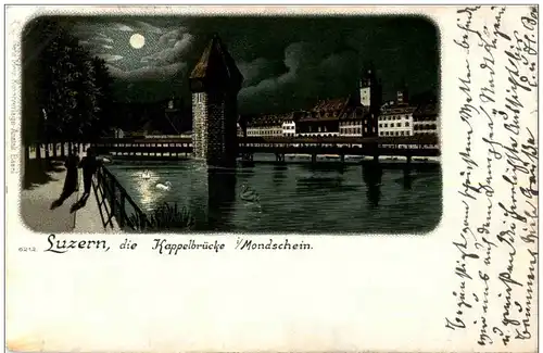 Luzern - Kappelbrücke im Mondschein - Litho -134366