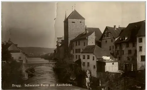 Brugg - Schwarzer turm mit Aarebrücke -135890