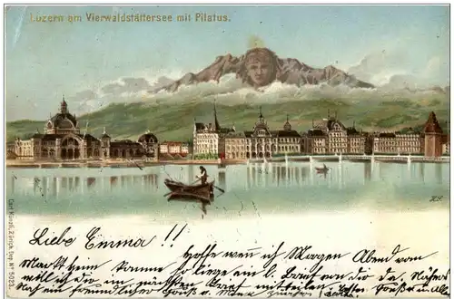 Luzern Berge mit Gesichtern - Litho Carl Künzli -134378