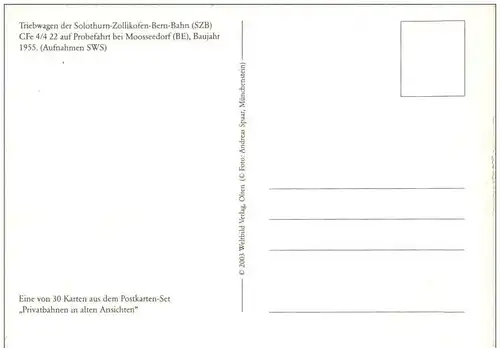 Solothurn Zollikofen Bern Bahn - Eisenbahn - Repro -137276