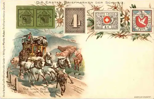 Die ersten Briefmarken der Schweiz - Litho - Postkutsche -139306