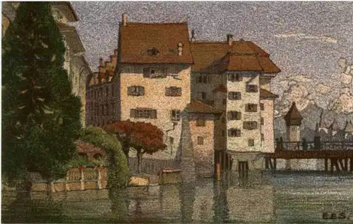 Luzern - Partie an der Reuss - Künstlerkarte Ernst E. Schlatterl -139710