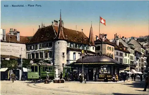 Neuchatel - Place Pury mit Tram -139960
