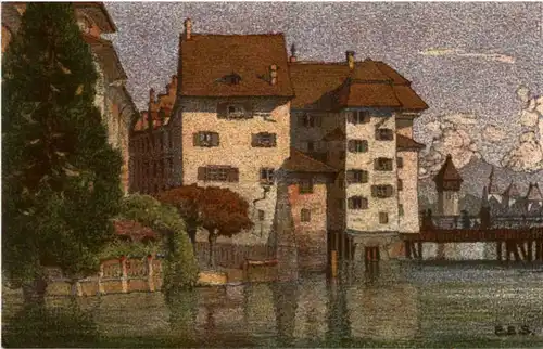Luzern - Partie an der Reuss - Künstlerkarte Ernst E. Schlatterl -139738