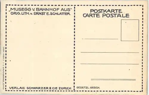 Luzern - Musegg vom Bahnhof - Künstlerkarte Ernst E. Schlatterl -139700