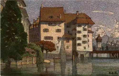 Luzern - Partie an der Reuss - Künstlerkarte Ernst E. Schlatterl -139704