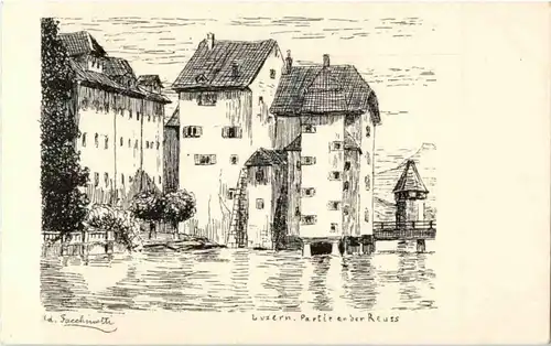Luzern - Partie an der Reuss - Künstlerkarte Facchinetti -140944