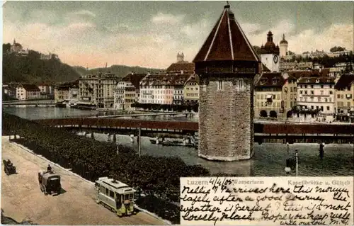 Luzern - Wasserturm mit Tram -140836