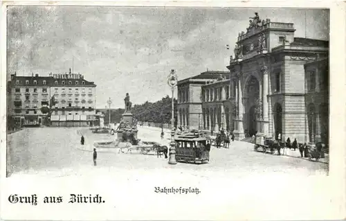 Gruss aus Zürich - Bahnhofsplatz mit Tram -143130