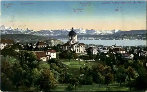 Zürich - Kreuzkirche und die Alpen -142894