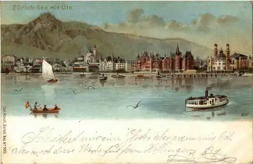 Zürich - Zürichsee mit Uto - Litho -143316