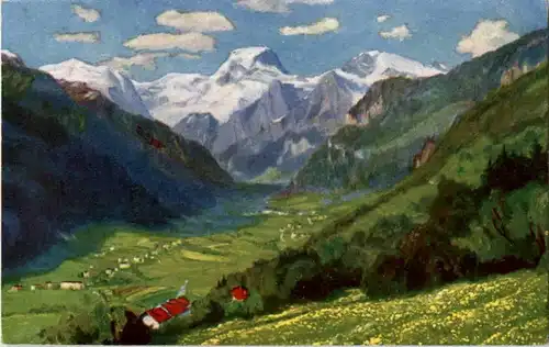 Linthal mit Tödi - Künstlerkarte Paolo Kutscha -144606