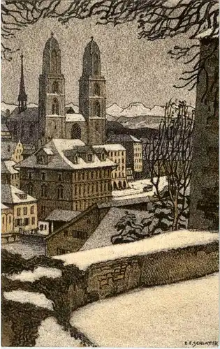 Zürich - Grossmünster Künstlerkarte -143294
