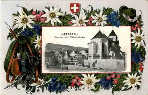 Appenzell - Kirche und Sitterbrücke -148452