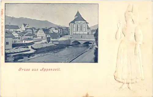 Gruss aus Appenzell - Prägekarte mit Tracht auf Rückseite -148418