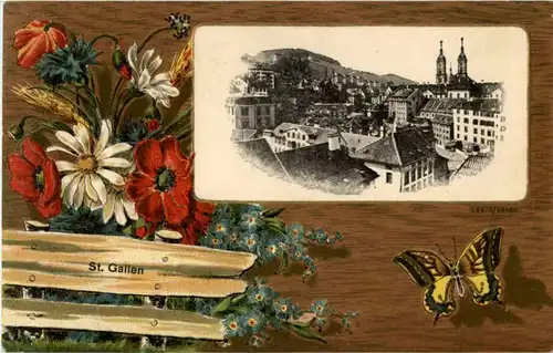 St. Gallen - Litho - Prägekarte -153888