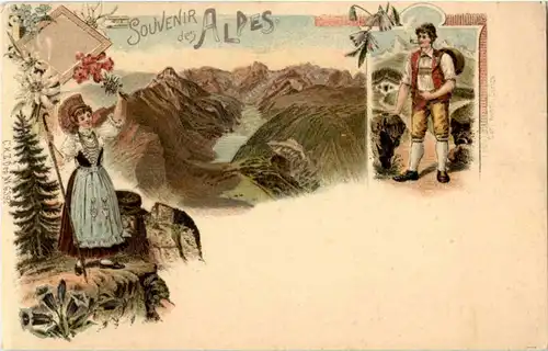 Souvenir des Alpes - Gruss aus den Bergen - Litho -153202