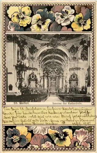 St. Gallen - Inneres der Kathedrale - Litho -153998