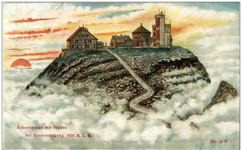 Schneekoppe bei Sonnenaufgang - Prägekarte -113180