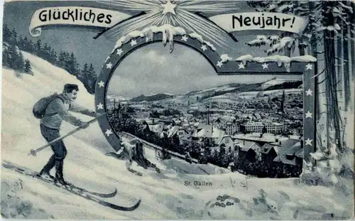 St. Gallen - Glückliches Neujahr - Skifahrer -153900