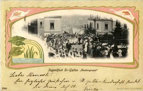St. Gallen - Jugenfest - Litho - Prägekarte -154430