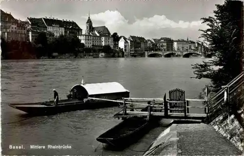 Basel - Mittlere Rheinbrücke mit Fähre -159226