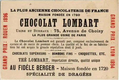 Geneve - Chocolat Lombart - Werbekarte -160024