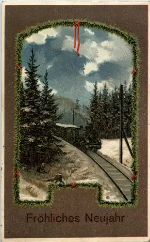 Neujahr - Eisenbahn - Prägekarte -158646