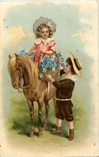 Kinder mit Pferd - Prägekarte -164250