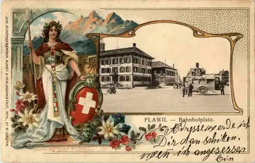 Flawil - Bahnhofplatz - Litho -163406