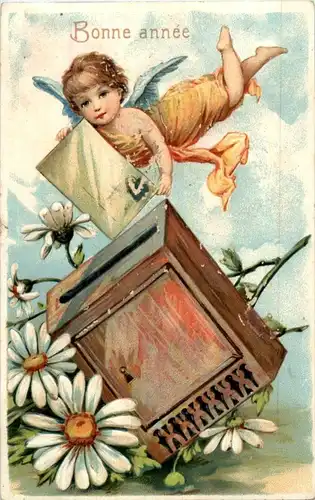 Engel mit Briefkasten - Prägekarte -164256