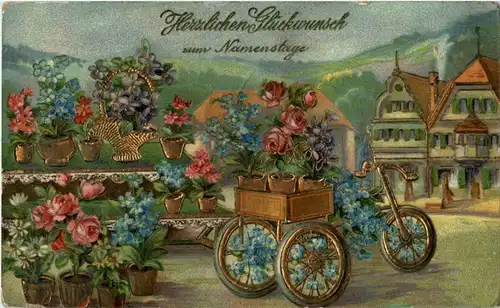 Fahrrad mit Blumen - Prägekarte -164286