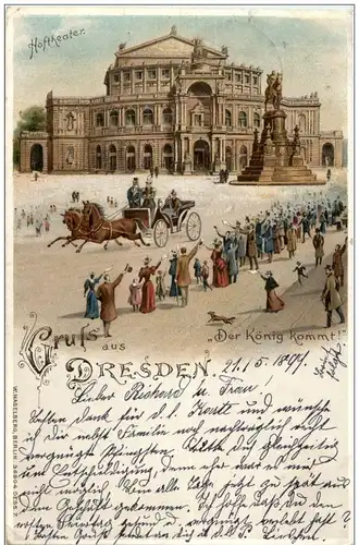 Gruss aus Dresden - Der König kommt - Litho -125130