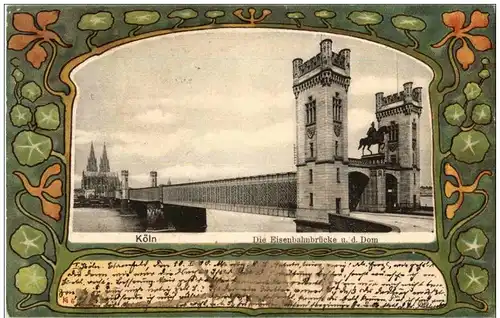 Köln - Eisenbahnbrücke - Litho -125152