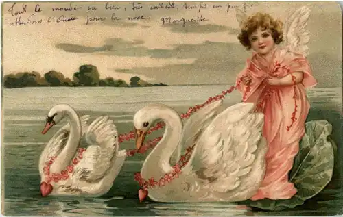 Kind mit Scwan - Prägekarte -164210