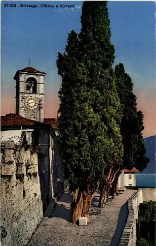 Brissago- chiesa e cipressi -168354