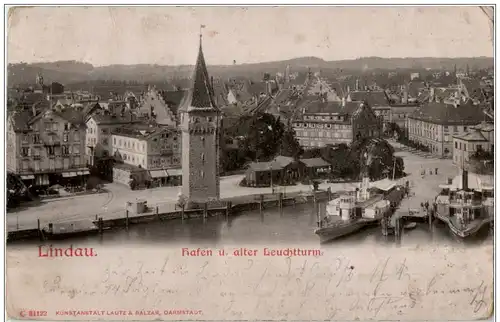 Lindau - HAfen und alter Leuchtturm - Prägekarte -130428