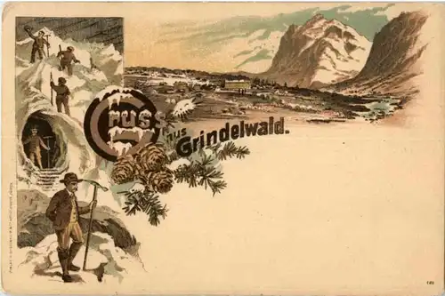 Gruss aus Grindelwald - Litho Bergsteiger -170988
