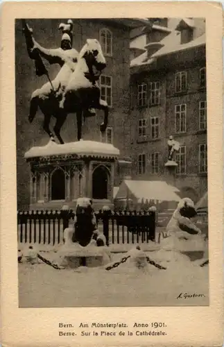 Bern - Münsterplatz im Winter - Künstlerkarte Gurtner -170580